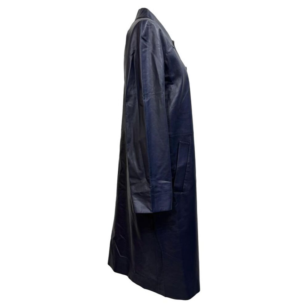 Prada Single-Breasted Coat with Pockets in Black Lamb Leather - Picture 3 of 6